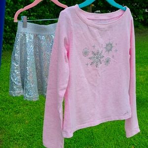 American Girl set Pink snowflake shirt/sequin skirt (Size 7-8)